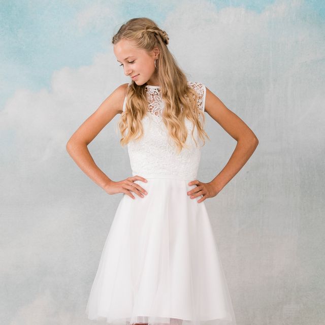Billig konfirmand kjole på tilbud Luxux Real silk Lilly partyline