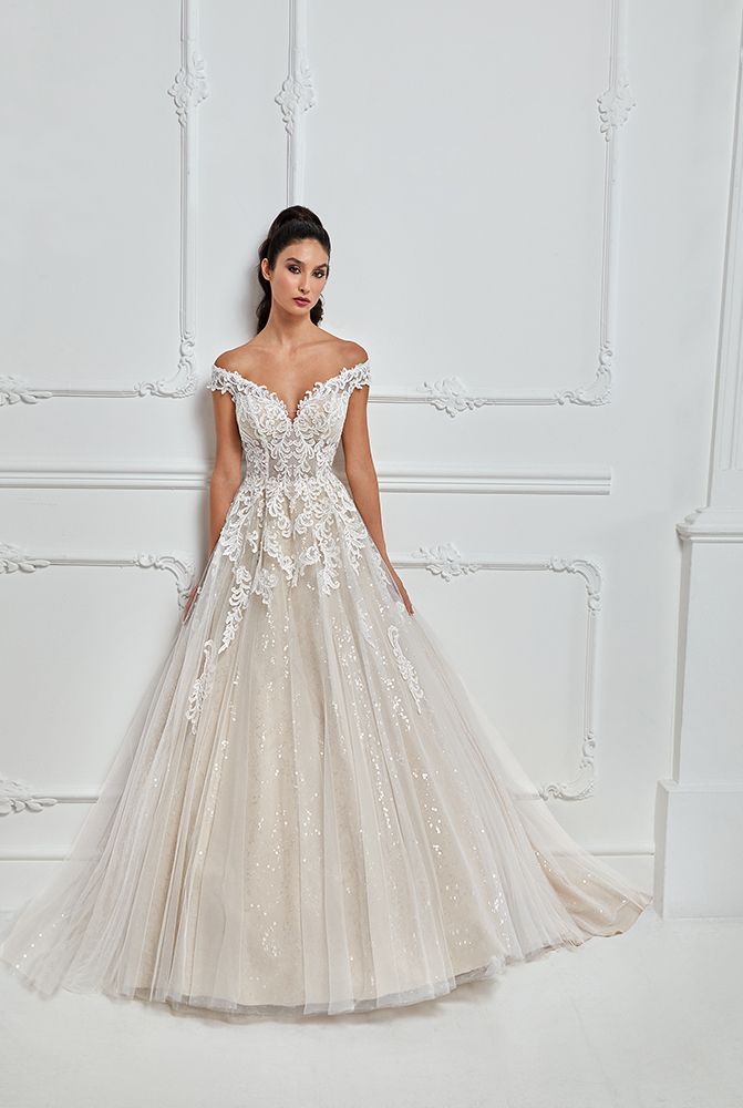 Cosmobella paliet fyldt brudekjole prinsesse off shoulder